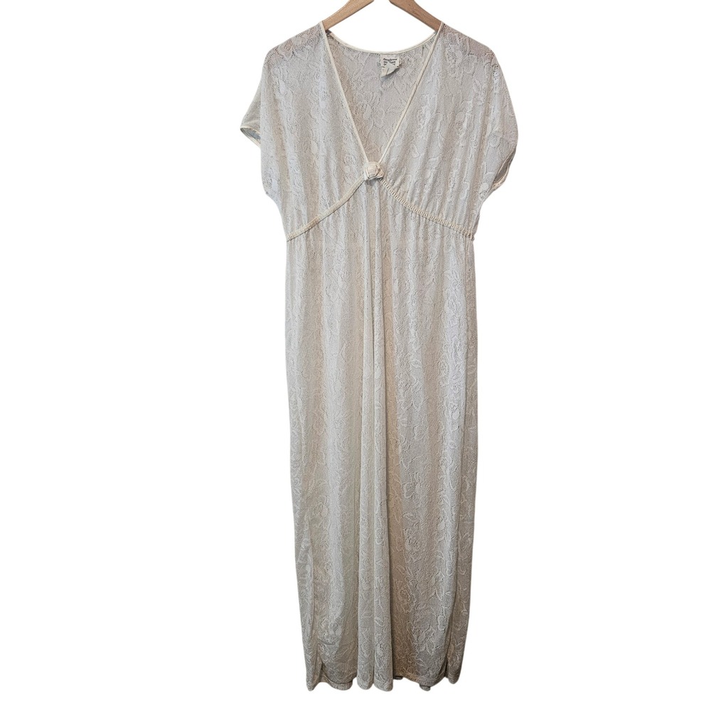 Vintage Donna Richard Gilligan O'Malley Lace Nightgown White Floral Maxi Large